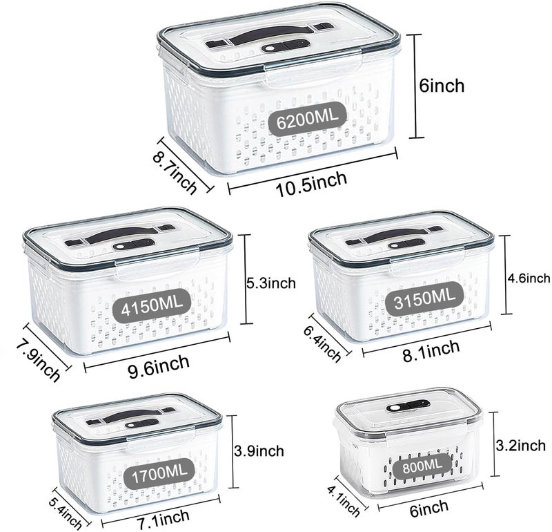 Ronanemon 5 Pack Large Fruit Storage Containers for Fridge with vent holes and handle Airtight Food Storage Containers Keep Fruits  Vegetables  Berry  Meat Fresh longer BPA-free Fridge Storage Container - Image 5